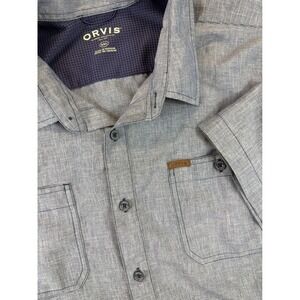 Orvis Button Up Shirt Mens XXL Blue Micro Check Short Sleeve Utility Hiking